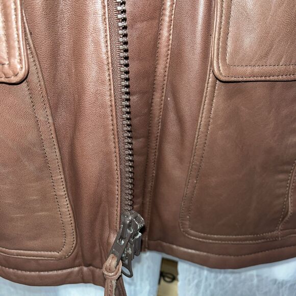 COUTURE by J. Park Leather Brown Coat Front Pockets Lamb Size 44 - Picture 6 of 13